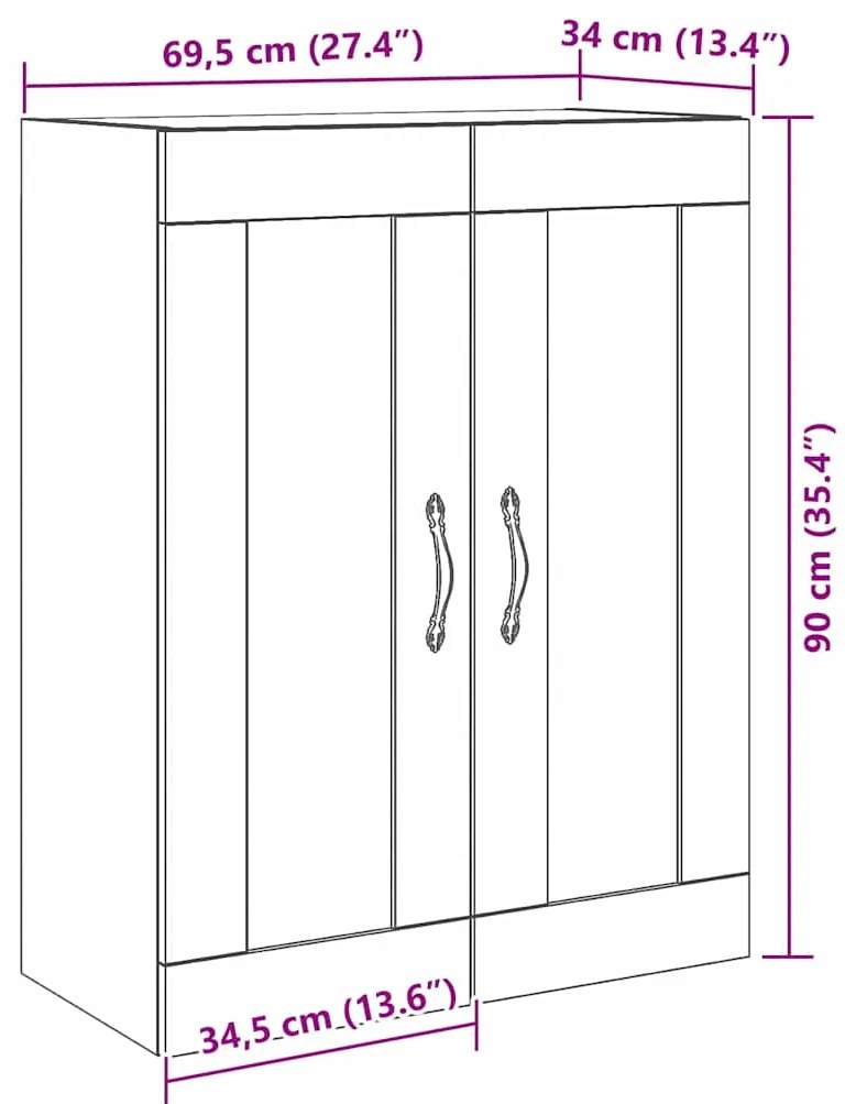 Armário de Parede com Portas de Vidro em Carvalho Artisan 69,5x34x90 c