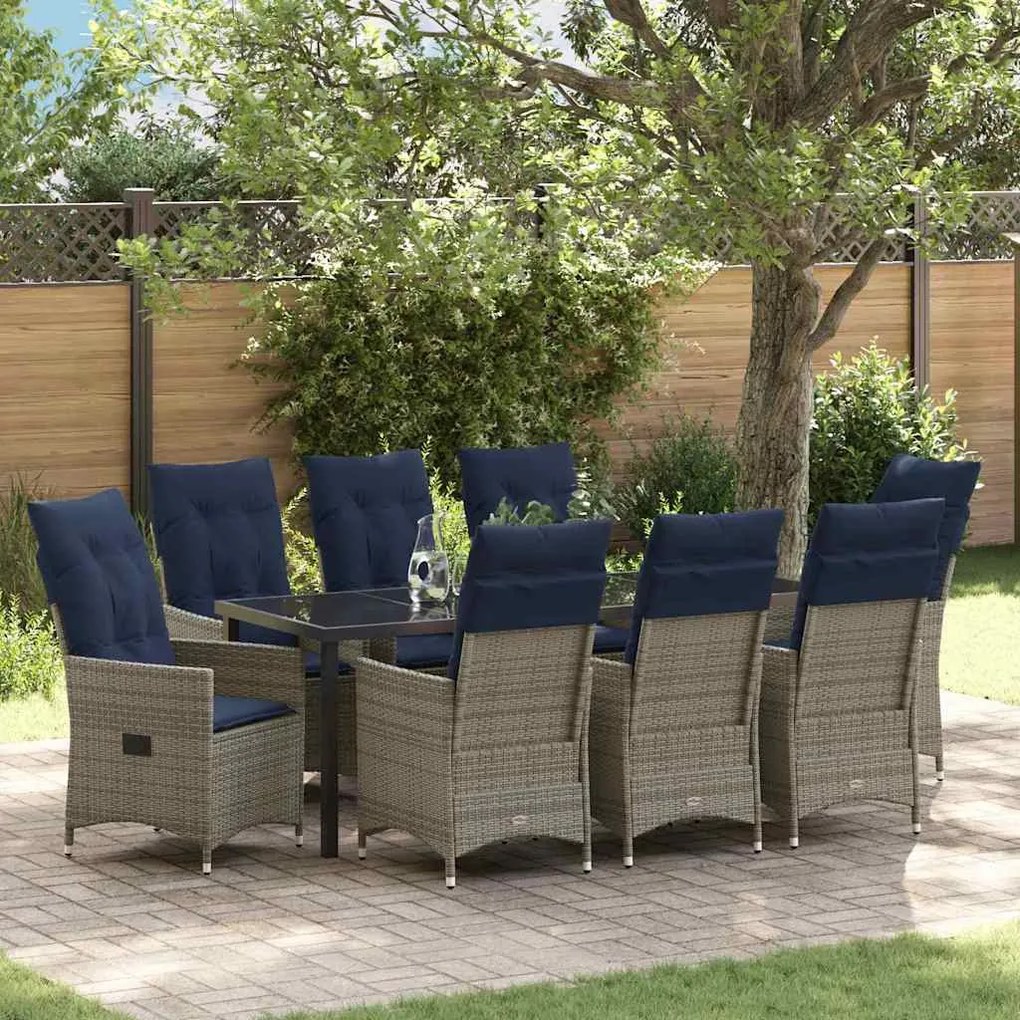 vidaXL Conjunto de Jantar para Jardim 9 pcs Cinzeto vime PE