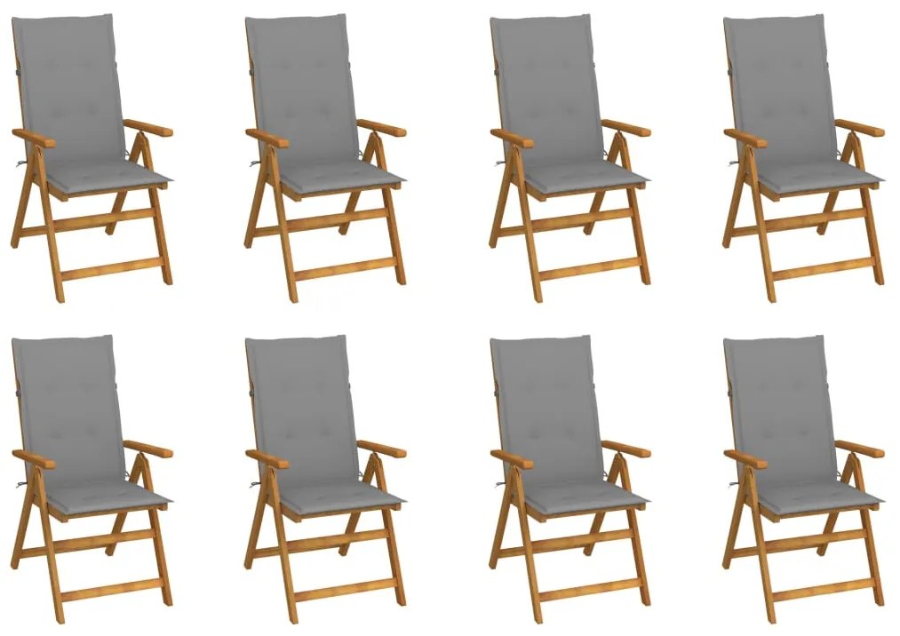 Cadeiras de jardim dobráveis c/ almofadões 8 pcs acácia maciça