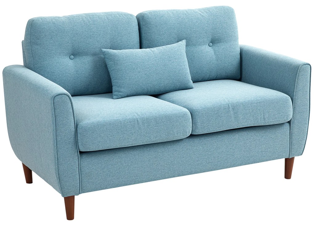 Sofá de 2 Lugares para Sala com Apoio de Braços Almofadas e Assento Acolchoado Capa de Almofada Lavável 140x78x83 cm Azul Claro