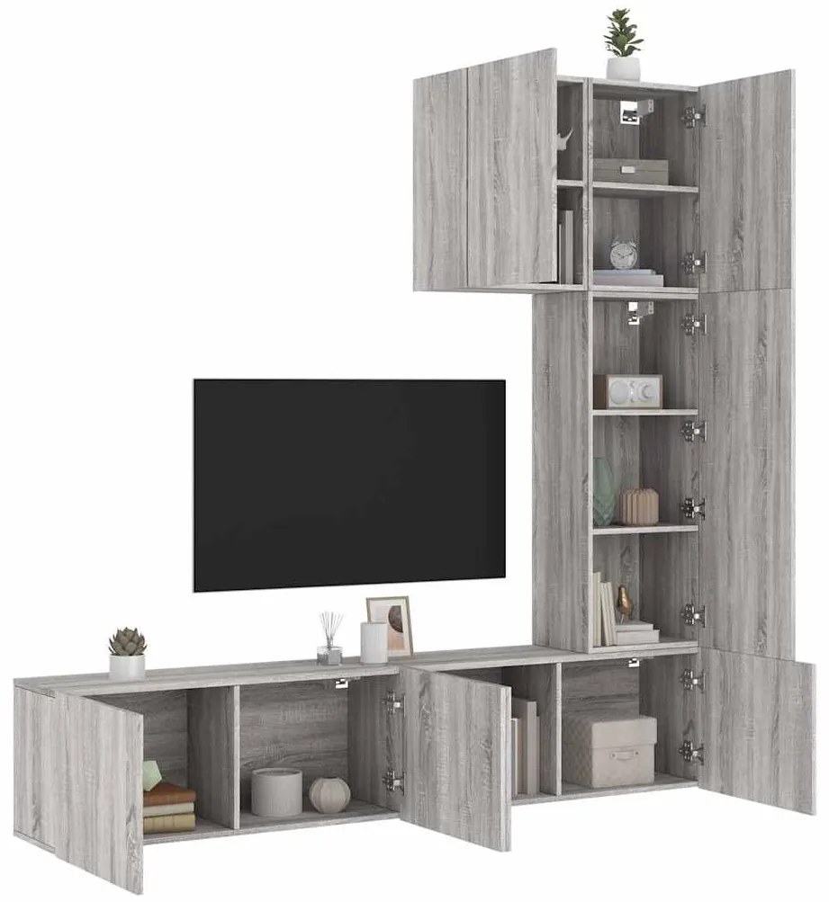 vidaXL 5 pcs móveis de parede p/ TV derivados de madeira cinza sonoma
