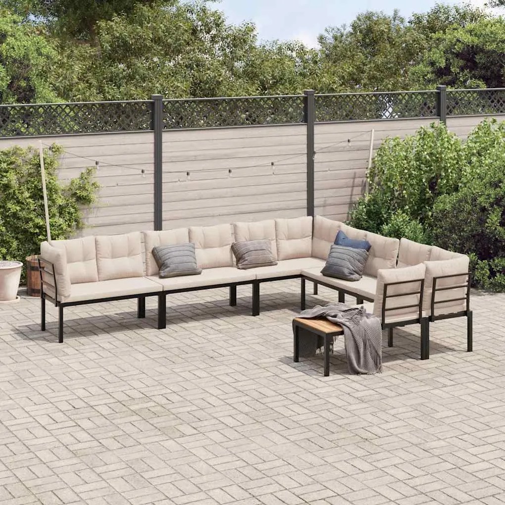 6 pcs sofás de jardim com almofadões aço revestido a pó preto
