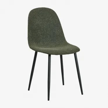 Glamm Estofada Cadeira De Jantar Preto & Bouclé Verde Army & Bouclé - Sklum
