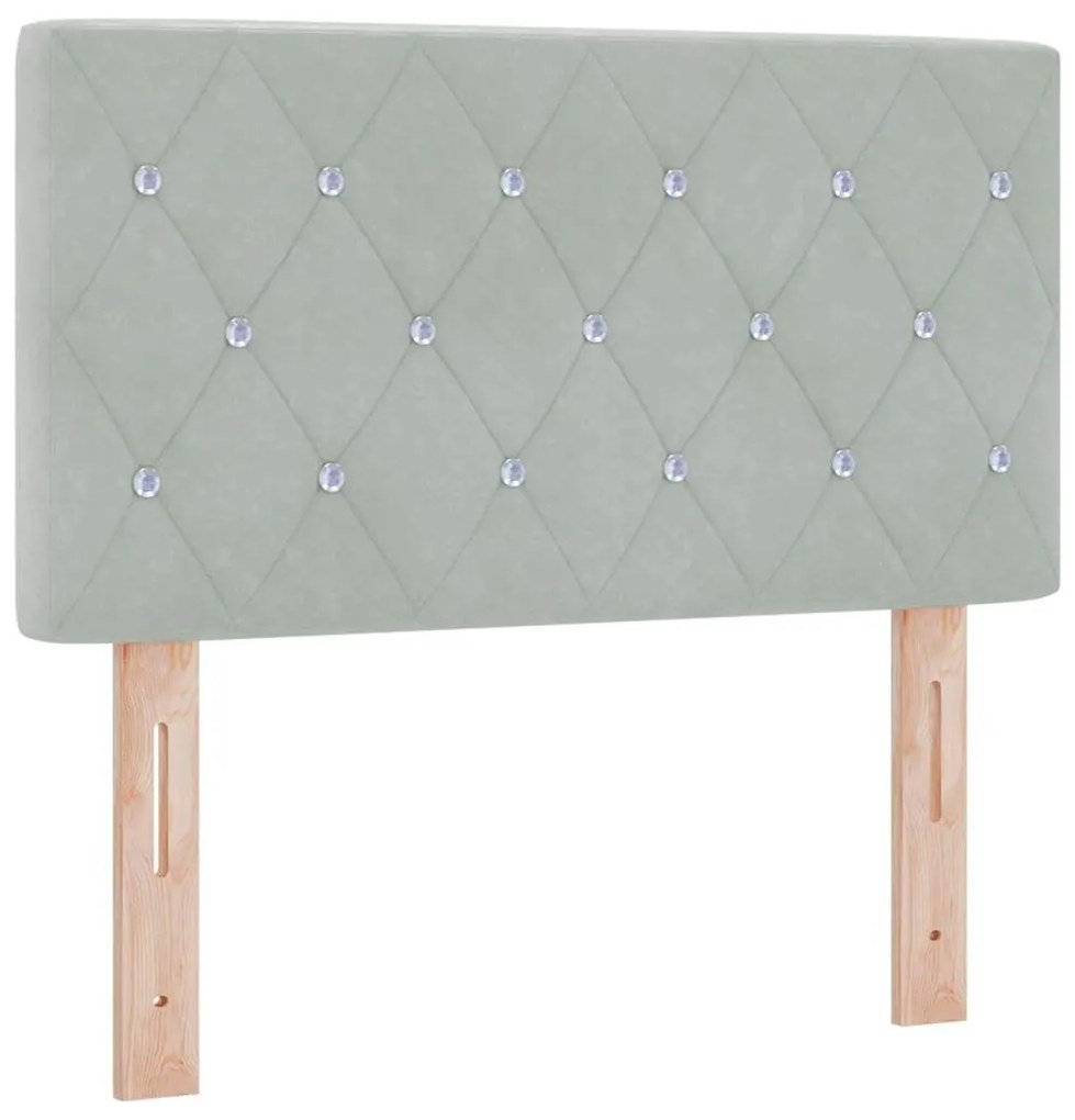 Cabeceira LED com botões de cristal, estofada em cinza claro, 80 cm.