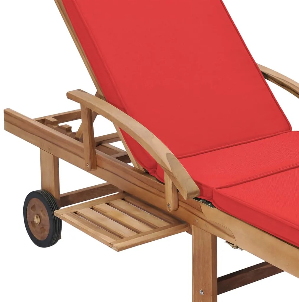 Espreguiçadeiras c/ almofadões 2 pcs teca maciça vermelho