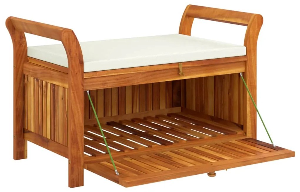 Banco de arrumação p/ jardim c/ almofadão 91 cm acácia maciça