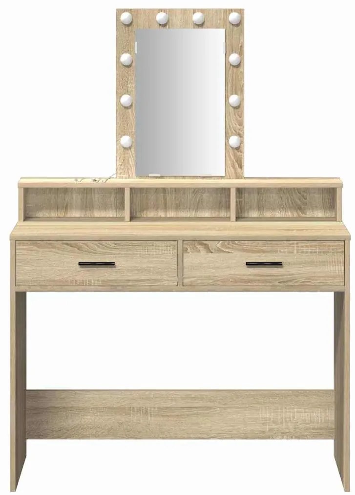 Mesa de Maquiagem vidaXL com Luzes LED Carvalho Sonoma 100x41x140 cm