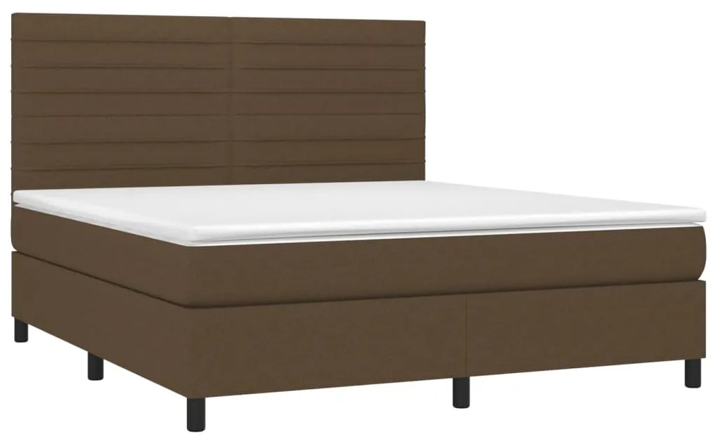 Cama box spring c/ colchão/LED 160x200cm tecido castanho-escuro