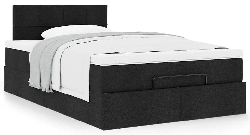 Cama otomana com colchão 120x200 cm tecido preto