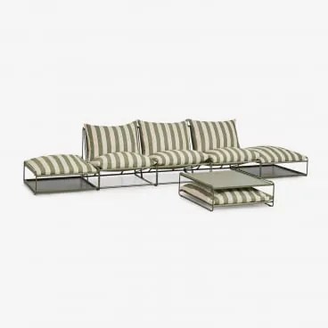 Conjunto De Jardim Com Sofá Modular De 3 Peças, Mesa Auxiliar E 2 Pufes Conversíveis Amaro Tapioca Beige - Verde Azeitona Profundo - Sklum