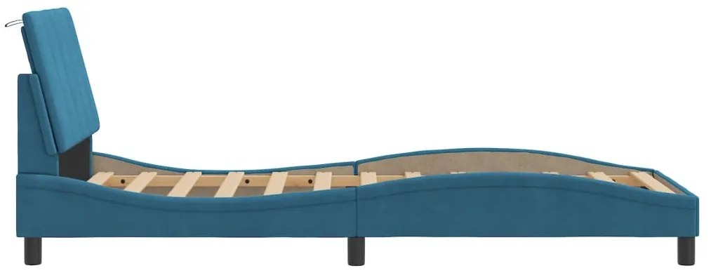 Estrutura de cama c/ cabeceira 90x190 cm veludo azul