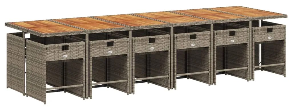 13 pcs conjunto jantar p/ jardim c/ almofadões vime PE cinzento