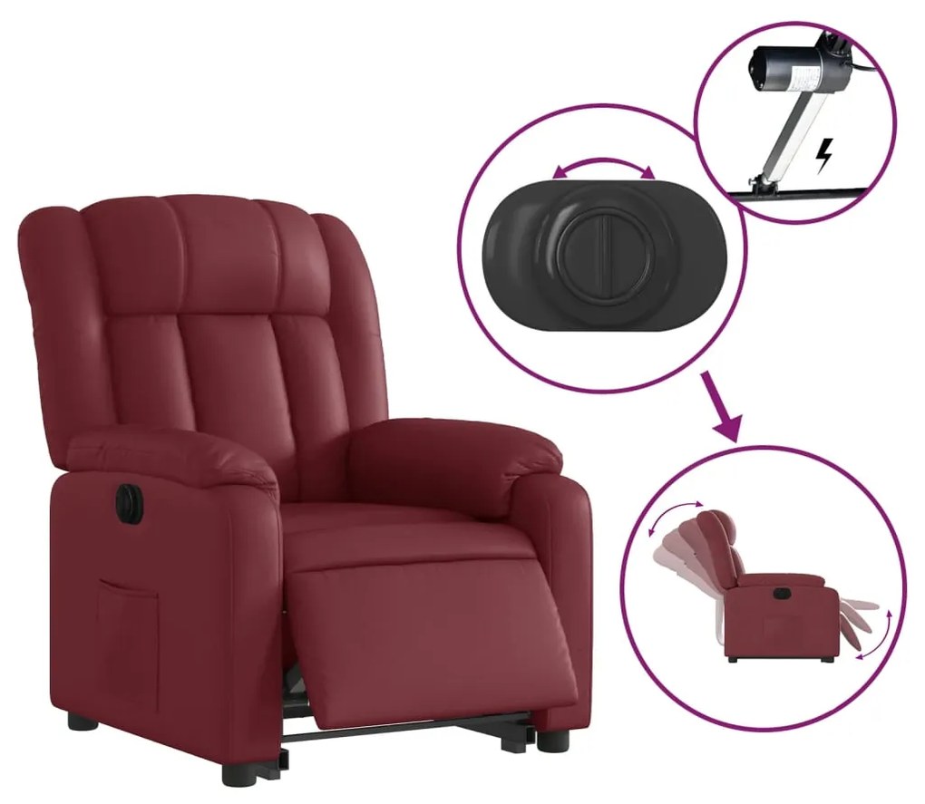 Poltrona reclin. elevatória elétrica couro artif vermelho-tinto