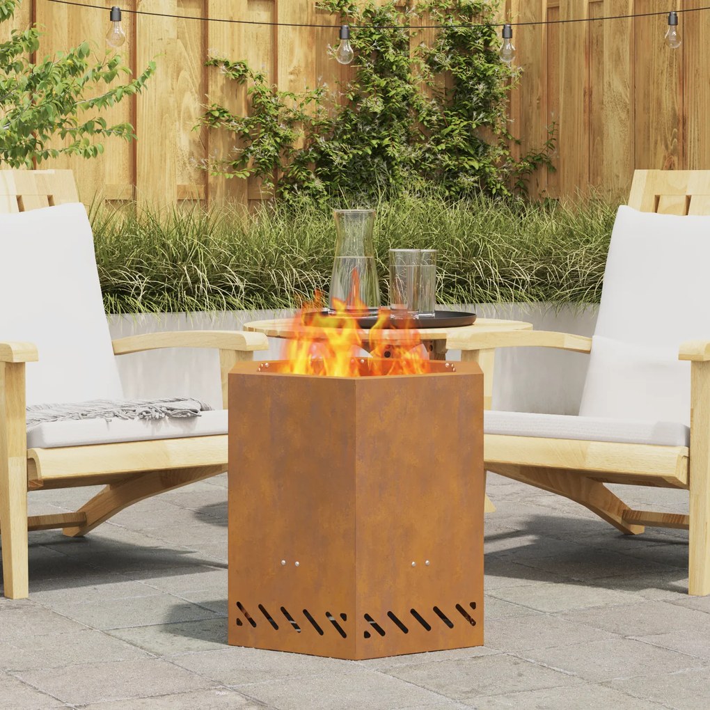 vidaXL Fogo Sem Fumaça Hexagonal 48x48x51 cm Aço Envelhecido