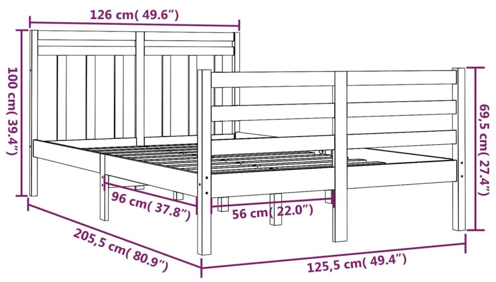 Estrutura de cama 120x200 cm madeira maciça branco