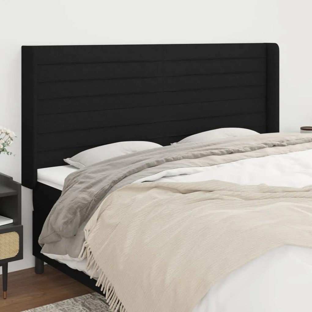 Cabeceira de cama c/ abas tecido 203x16x118/128 cm preto