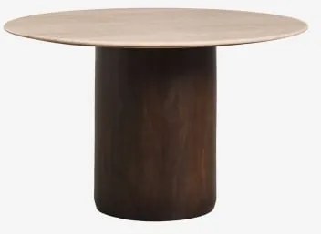 Mesa De Jantar Redonda Ø120 Cm Luceida Travertine & Madeira De Cabo Escuro - Sklum