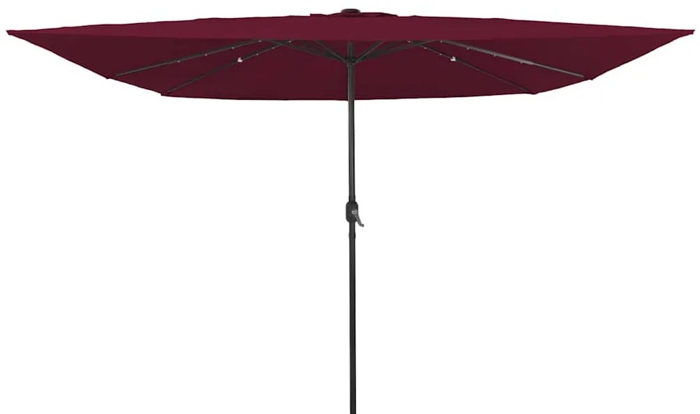 vidaXL Guarda-sol com Luzes LED 295x245 cm Vermelho Bordeaux