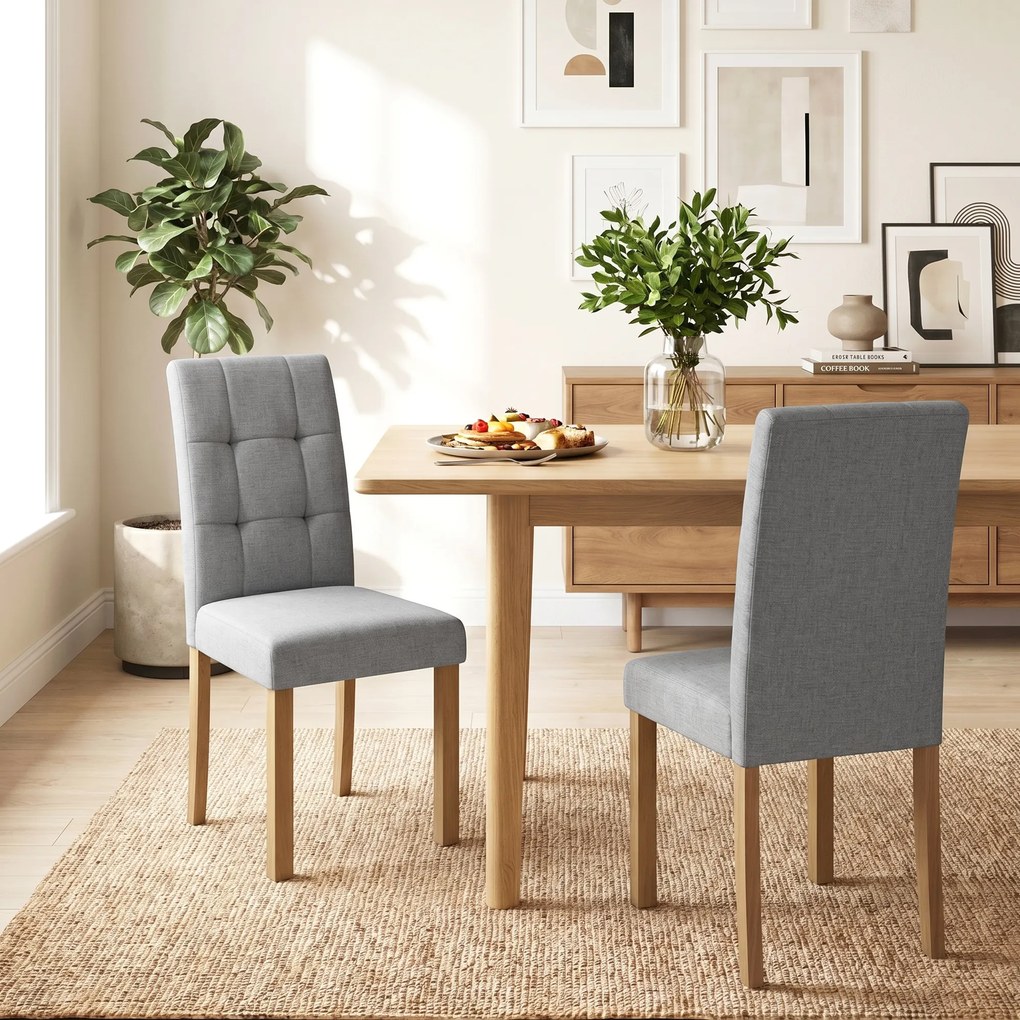 Conjunto de 2 cadeiras de sala de jantar (MESA NÃO INCLUIDA), cadeira de cozinha moderna com assento estofado em tecido com efeito de linho, cinzento
