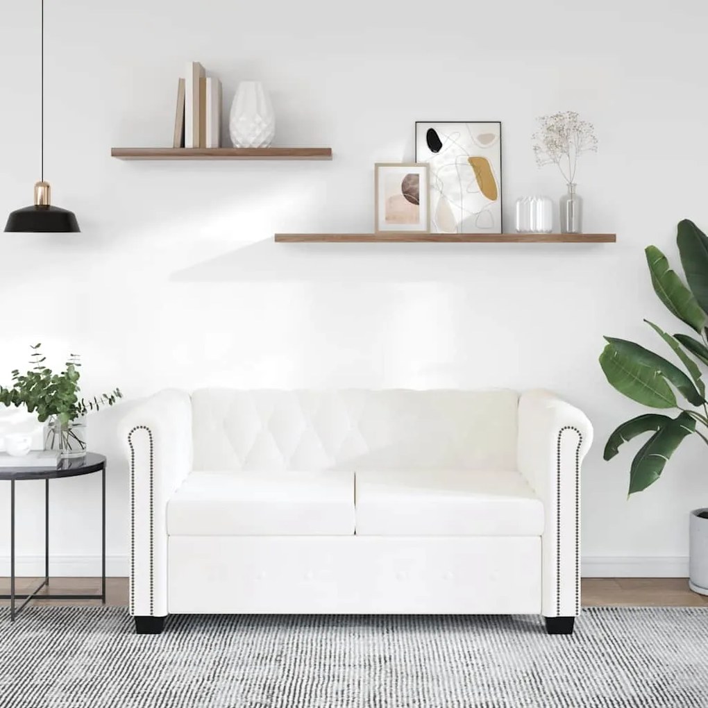 vidaXL Sofá Chesterfield de 2 lugares em couro artificial branco