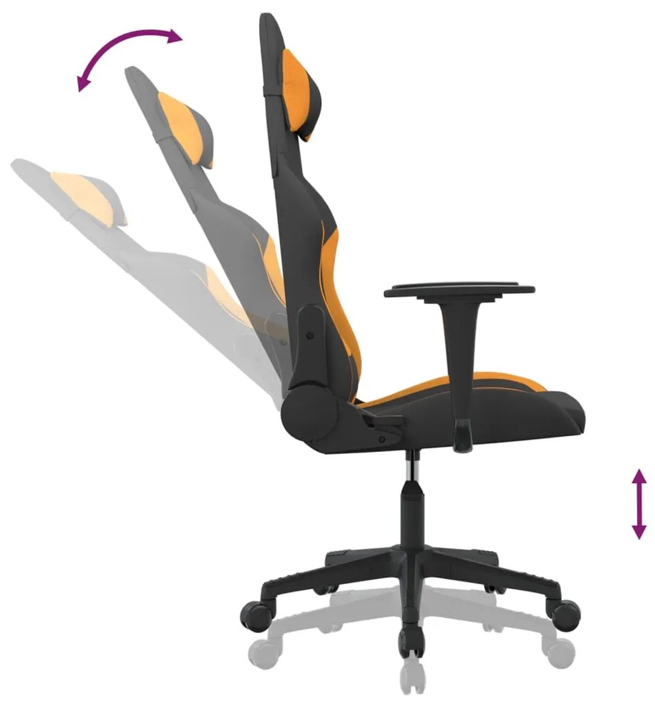 Cadeira gaming de massagens tecido preto e laranja