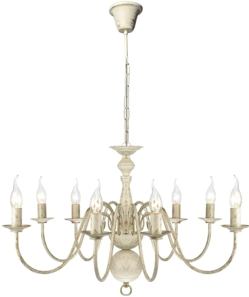 Candelabro de metal branco antigo com 8 lâmpadas E14