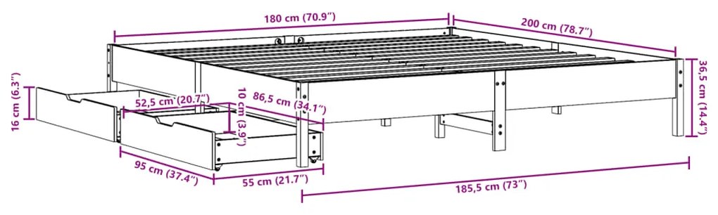 Cama sem colchão 180x200 cm madeira de pinho maciça branco