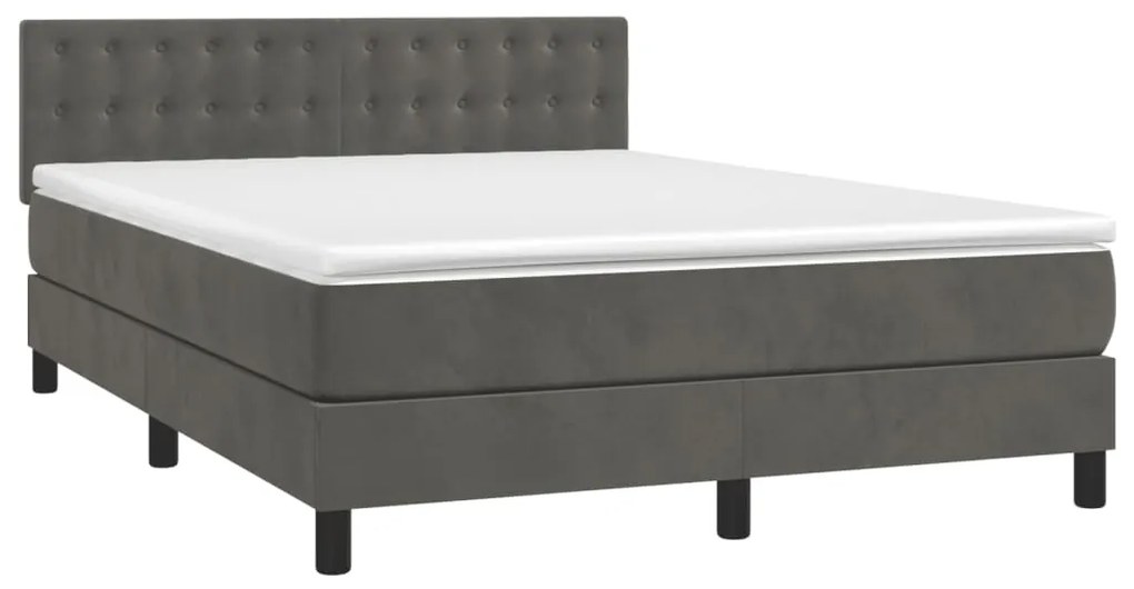 Cama box spring c/ colchão/LED 140x190cm veludo cinzento-escuro