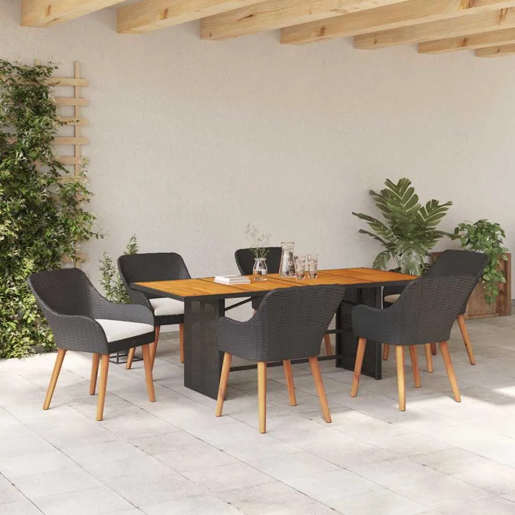 Conjunto de Jantar de Jardim de 7 Peças em Rattan Sintético Preto