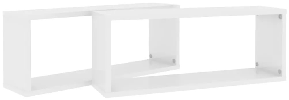 Prateleiras parede cúbicas 2 pcs deriv. madeira branco brilh.