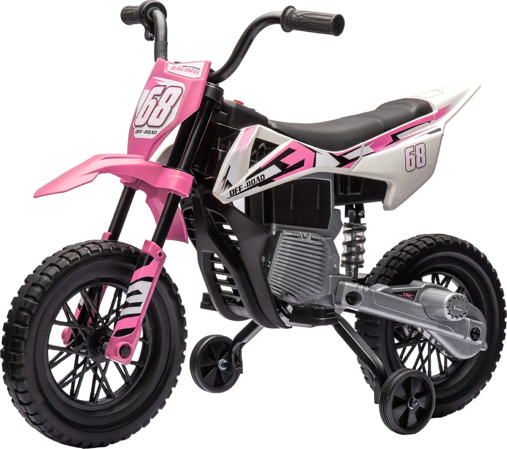 Moto elétrica para crianças, moto de motocross para crianças dos 3 aos 6 anos, 2 motores, 12 V, velocidade de 5 km/h, 109,5 x 60 x 72,5 cm, cor-de-ros