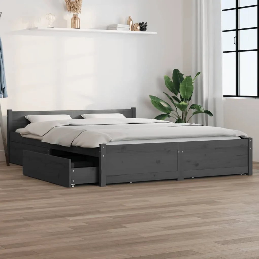 vidaXL Estrutura de cama com gavetas 140x200 cm cinzento