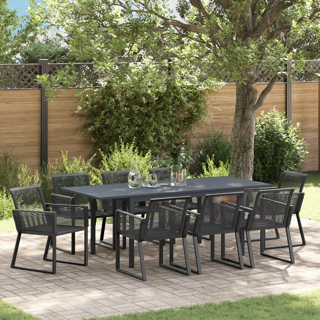Conjunto de Jantar para Jardim vidaXL 9 Peças Preto Rattan Sintético