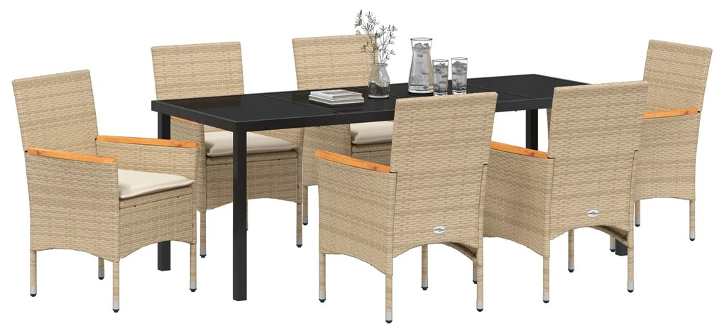 Conjunto de Jantar de 7 Peças vidaXL com Almofadas Rattan Sintético Be
