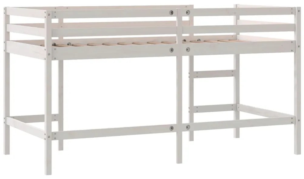 Cama alta p/ criança c/ escada 80x200 cm pinho maciço branco