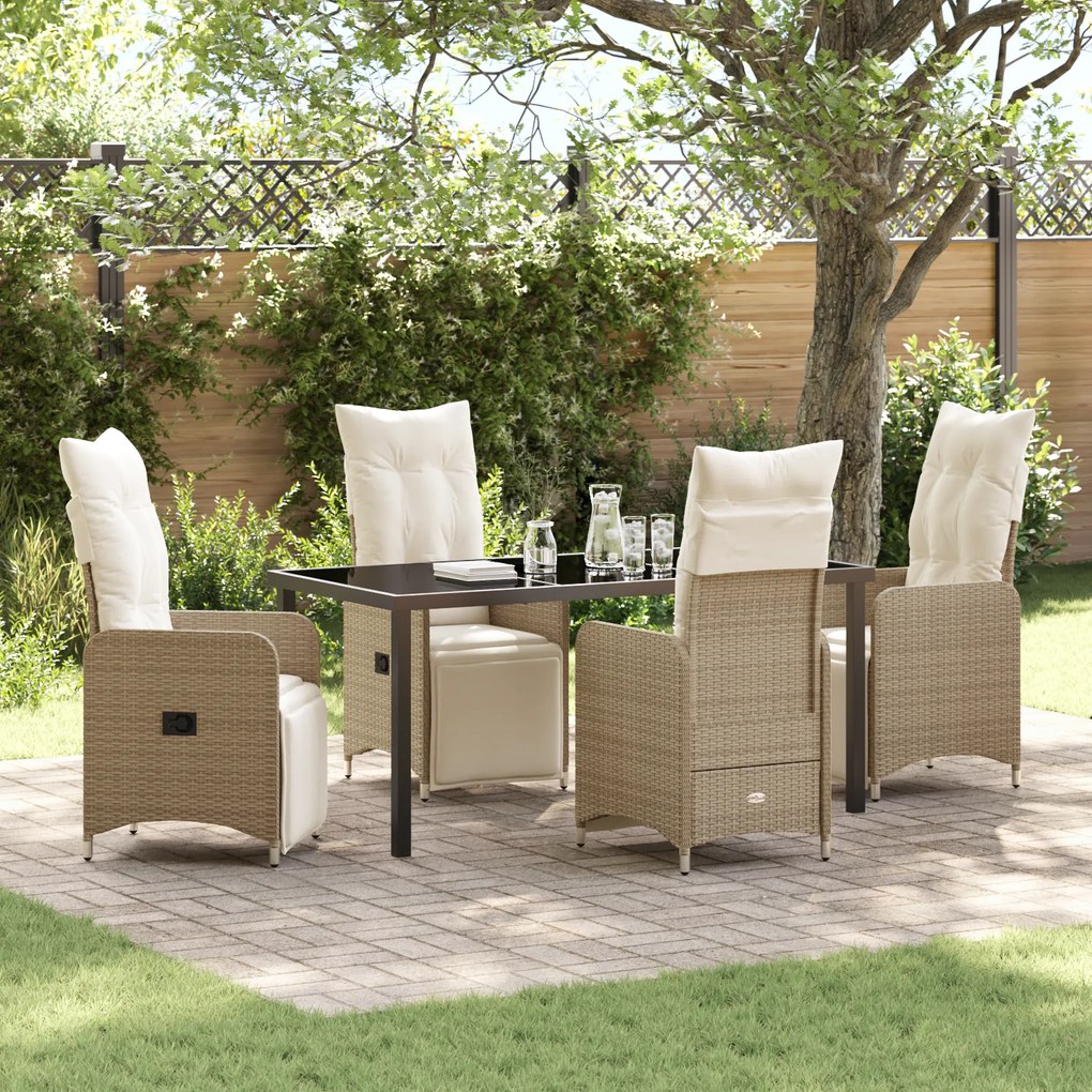 vidaXL Conjunto de Jantar de Jardim de 5 Peças com Almofadas Bege em Rattan Sintético
