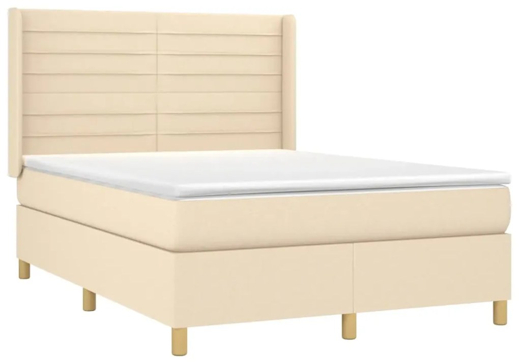 Cama box spring c/ colchão e LED 140x190 cm tecido cor creme