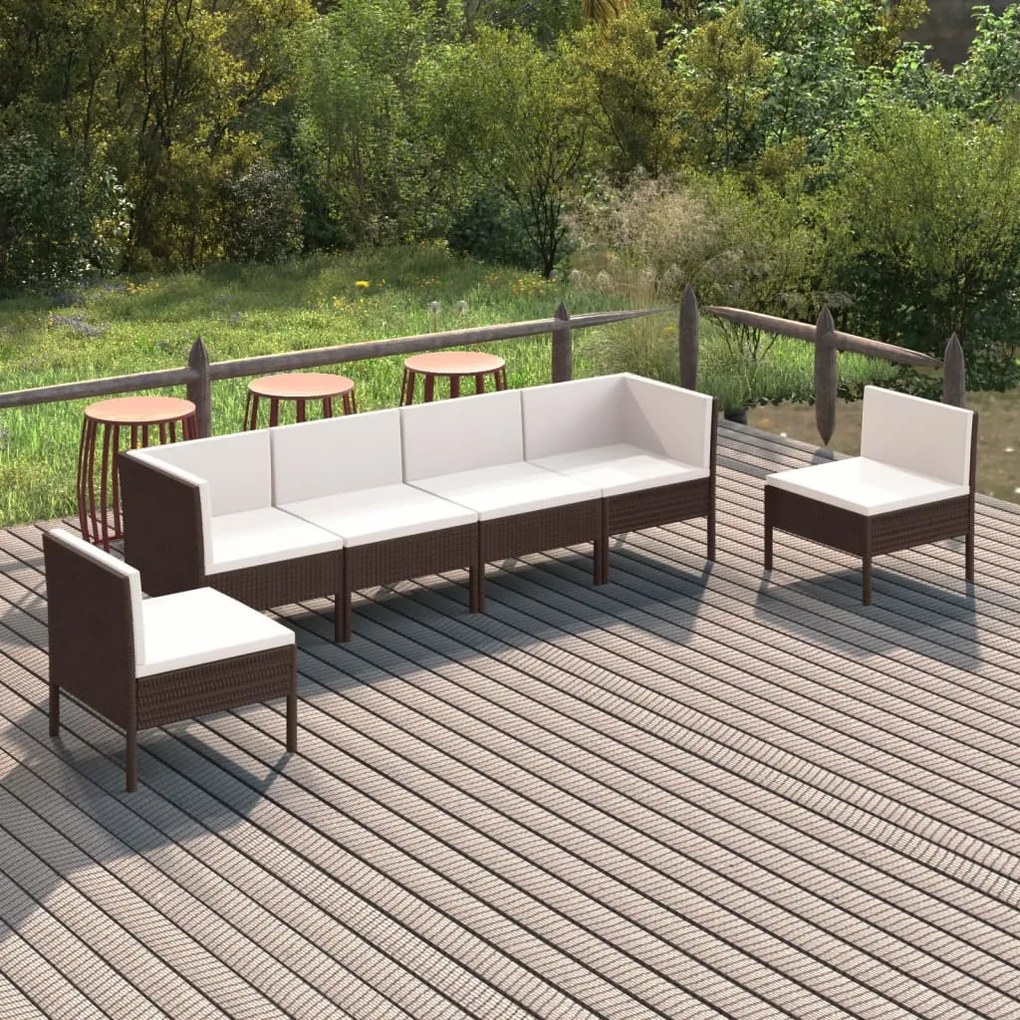 vidaXL 6 pcs conjunto lounge jardim c/ almofadões vime PE castanho