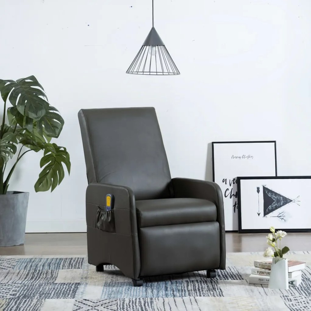 vidaXL Cadeira de massagens reclinável couro artificial cinzento