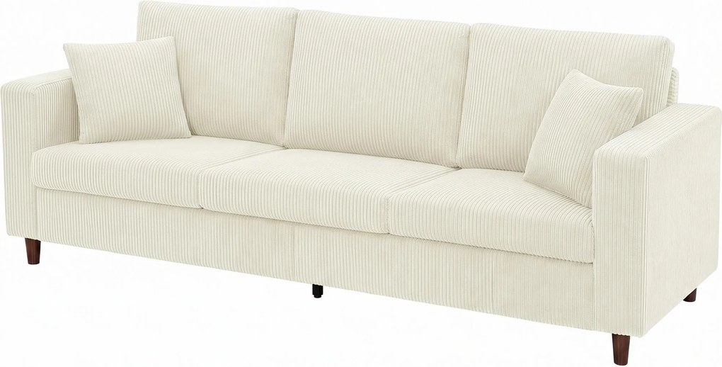 Sofá de 3 Lugares, 225 x 80 x 79 cm, Assento Extralargo, Creme