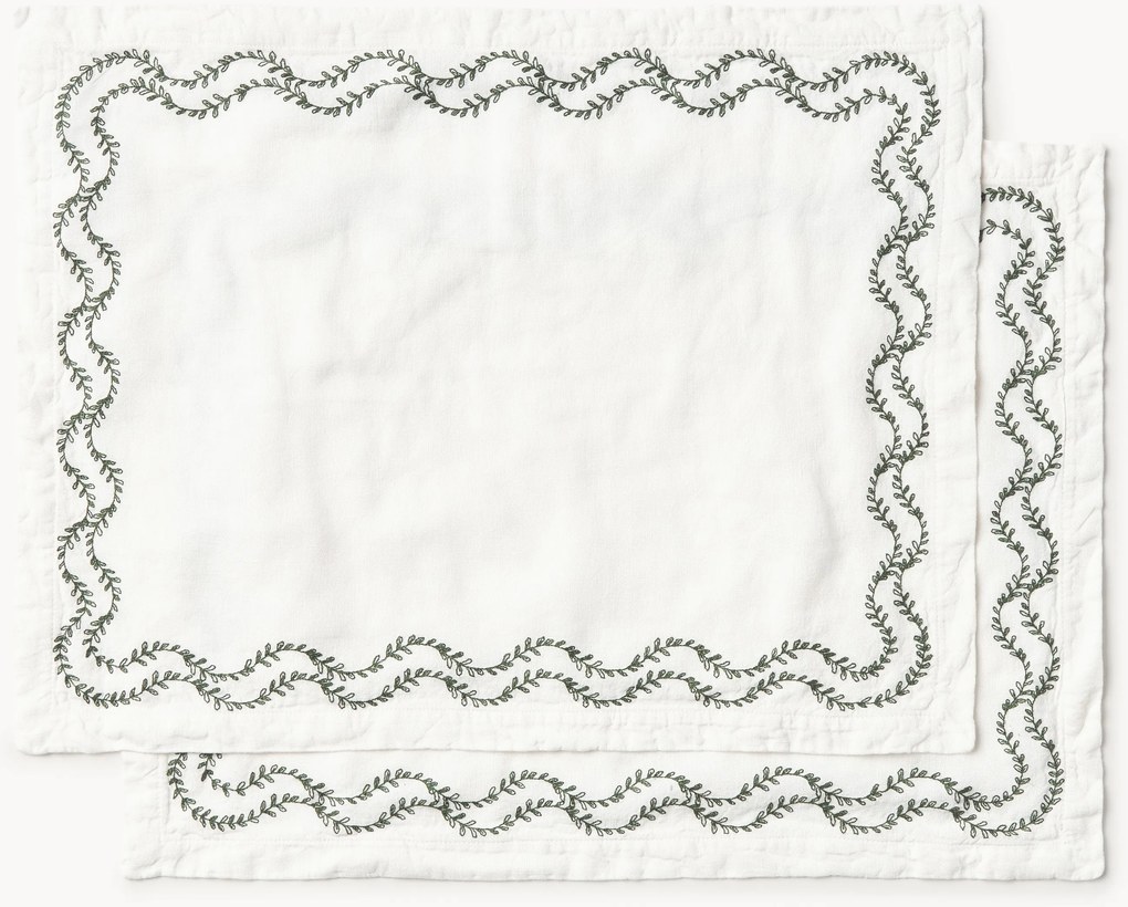 Individuais de mesa em linho lavado com bordado artesanal Ivy, conjunto de 2