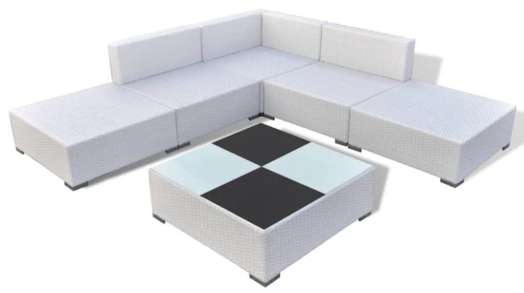 Conjunto Lounge de Jardim Ives em Vime Branco - 2 Sofás e Mesa de Cent