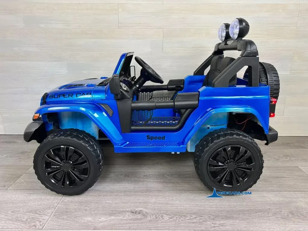Jeep elétrico 12V 4x4 para crianças 1 a 6 anos Wrangler Rubicon Style rodas Borracha e controlo remoto Azul Metalizado