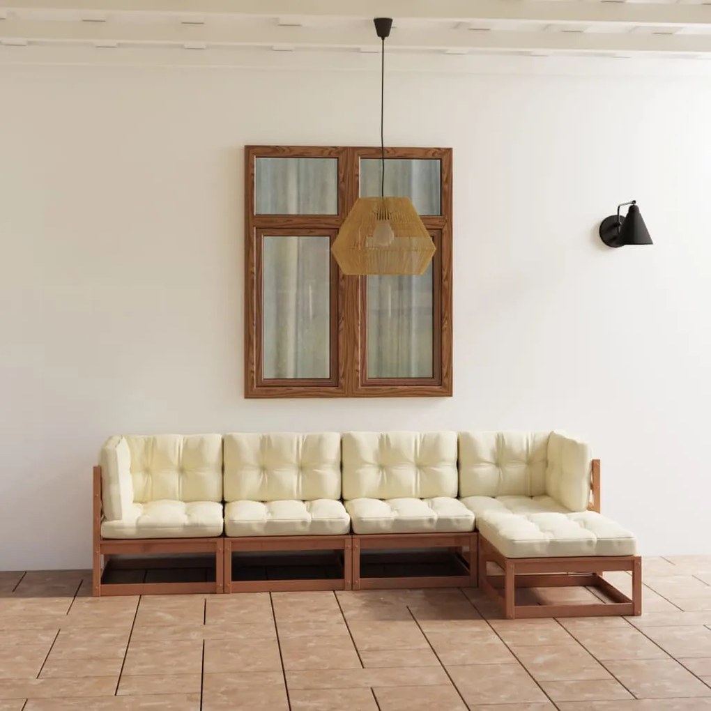 5 pcs conjunto lounge de jardim com almofadões pinho maciço