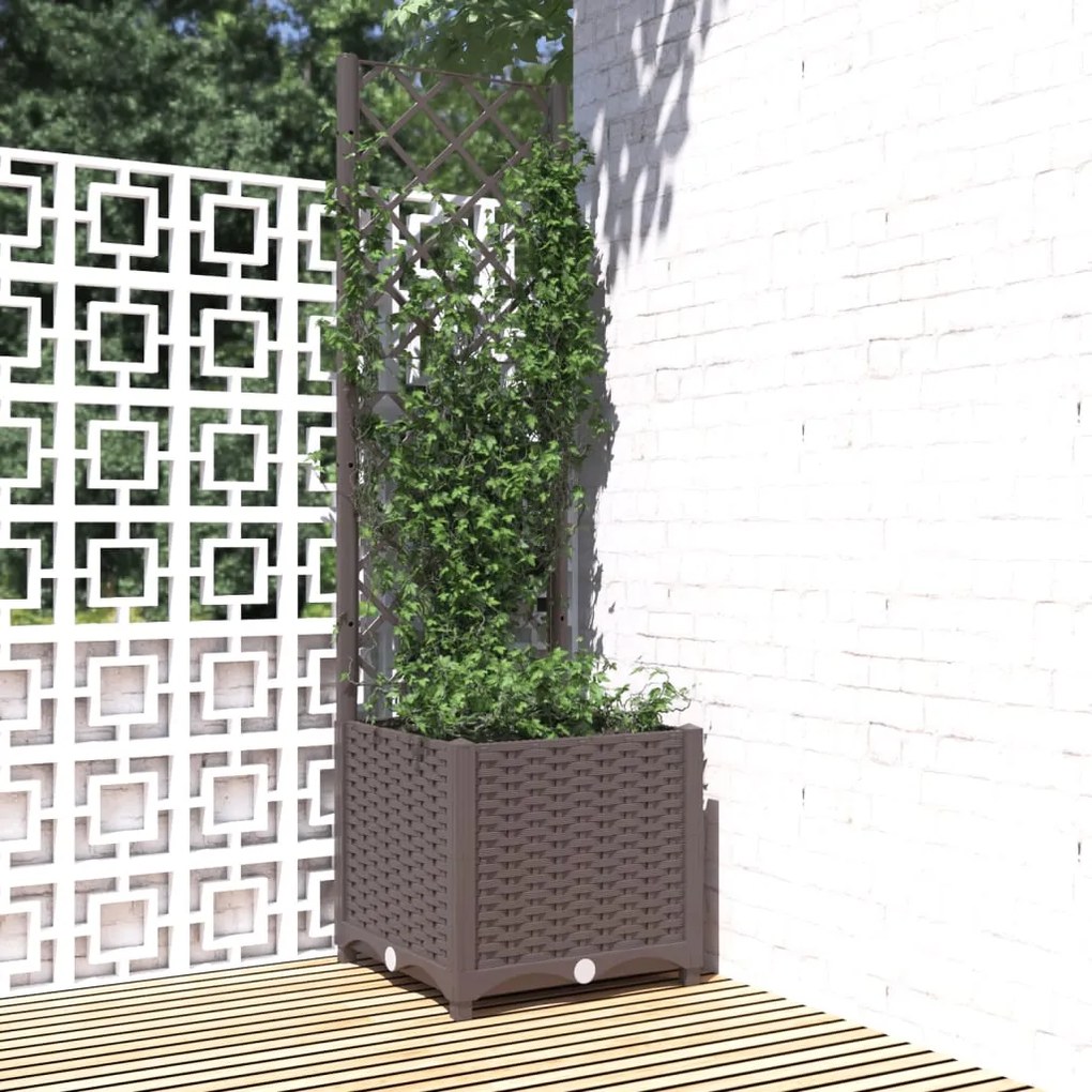 vidaXL Vaso/floreira jardim c/ treliça 40x40x136 cm PP castanho