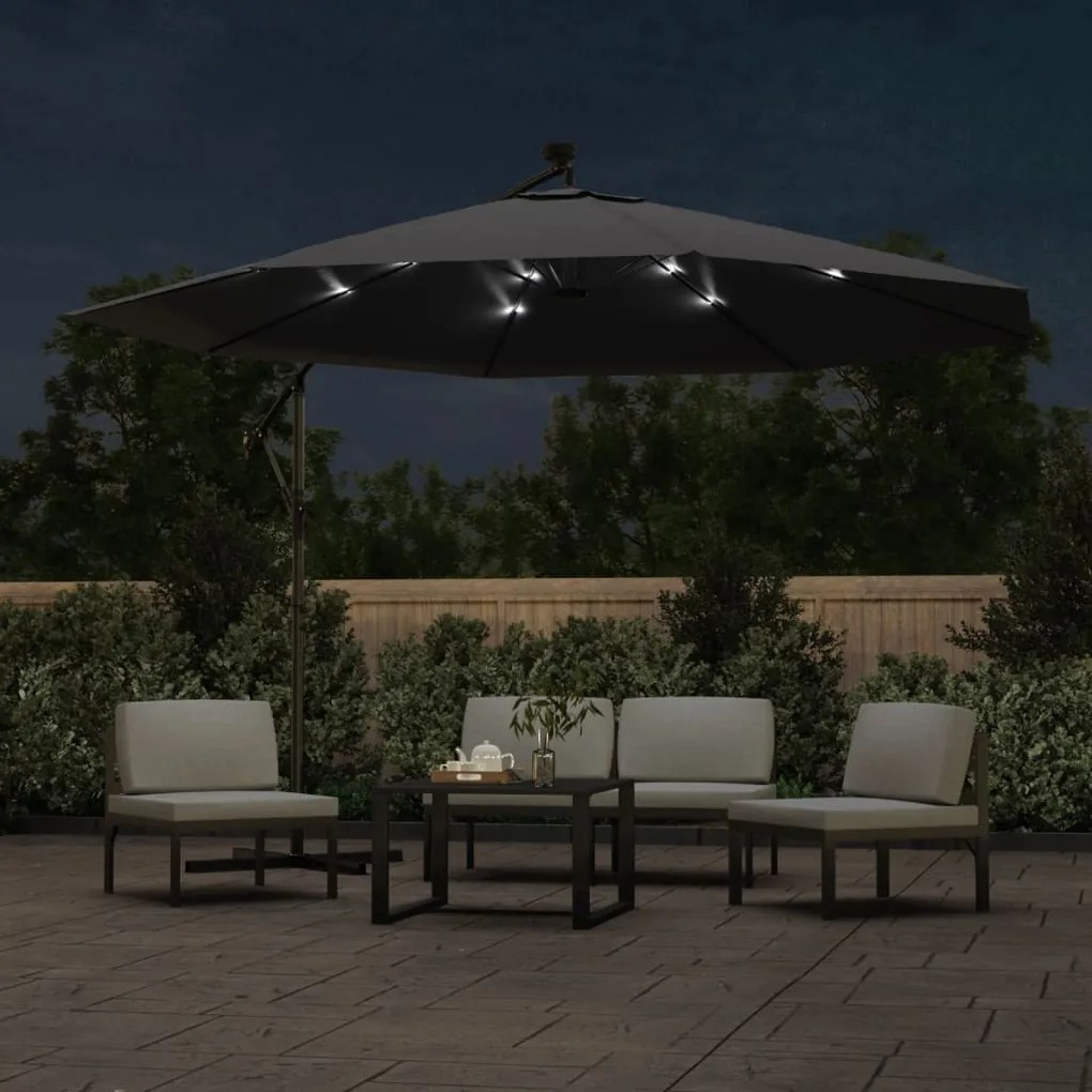 Guarda-sol de jardim cantilever com luzes LED 350 cm preto