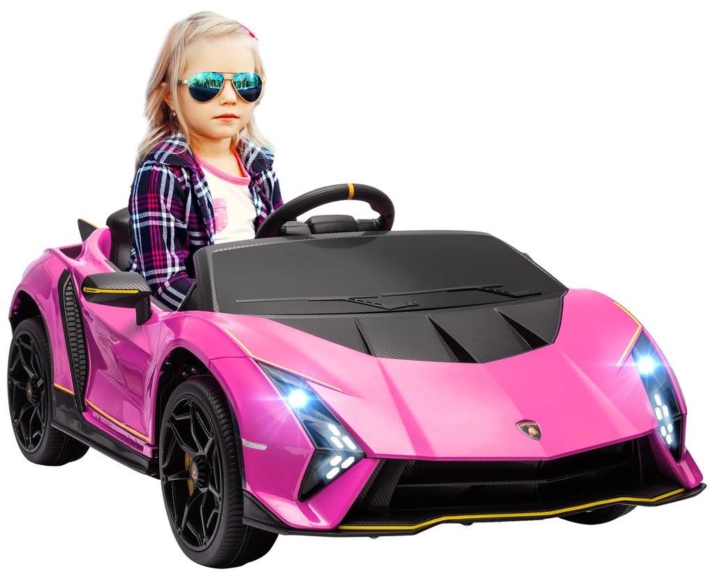 Carro Elétrico para Crianças Lamborghini 12V Controlo Remoto Faróis Buzina Arranque Lento e Música MP3 114,5x64x45,5 cm Rosa