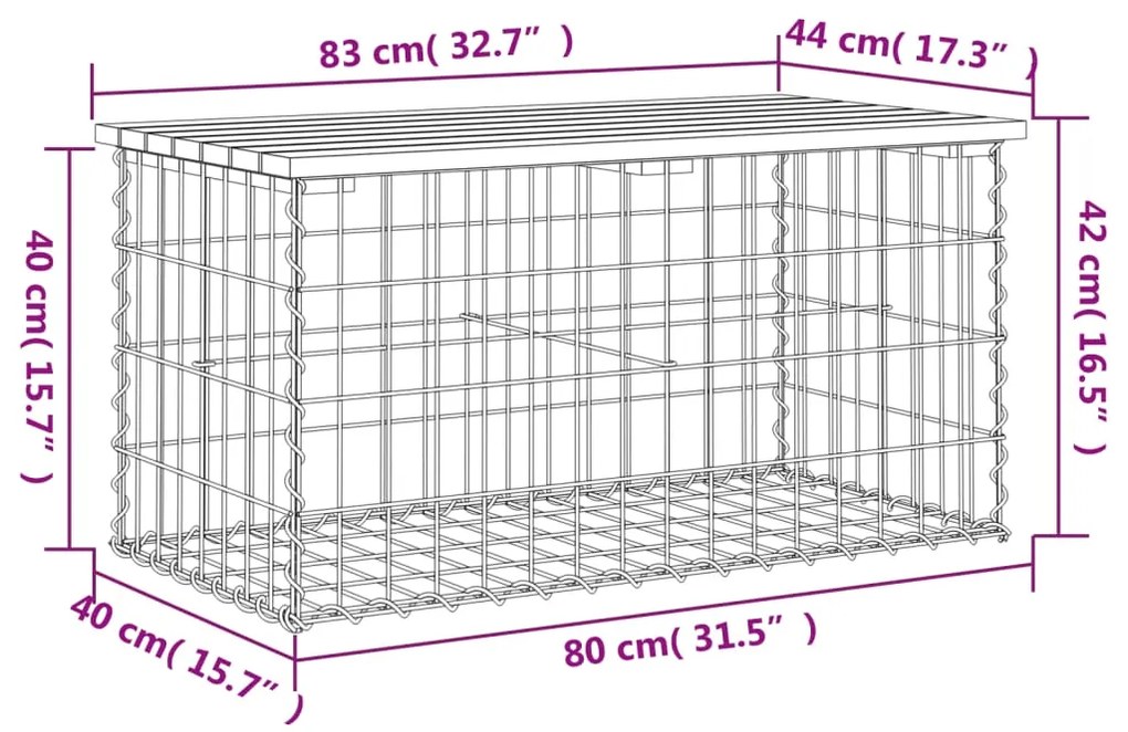 Banco de jardim c/ design gabião 83x44x42 cm pinho impregnado