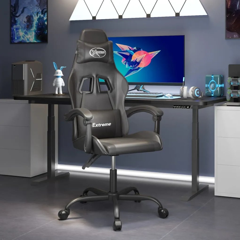 vidaXL Cadeira de gaming couro artificial preto