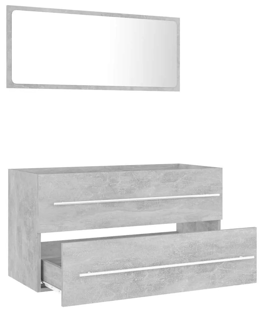 2 pcs conj. móveis casa de banho contraplacado cinzento cimento